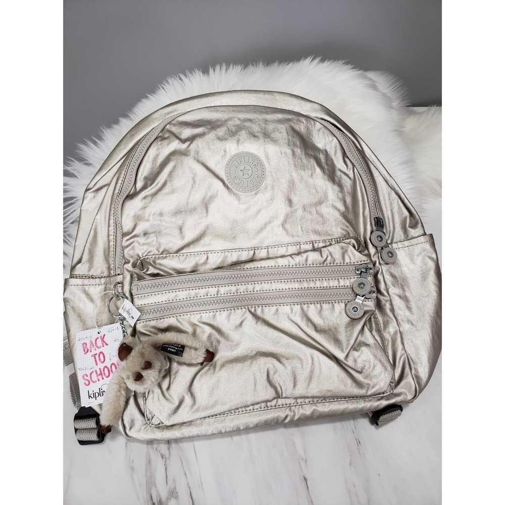 NEW Kipling Bouree Backpack School Bag Nylon Silver Beige Metallic BP4194 $114 - Picture 5 of 5